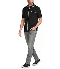 Murano Liquid Luxury Slim Fit Textured Coat Front Short Sleeve Shirt