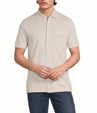 Murano Liquid Luxury Slim Fit Textured Coat Front Short Sleeve Shirt