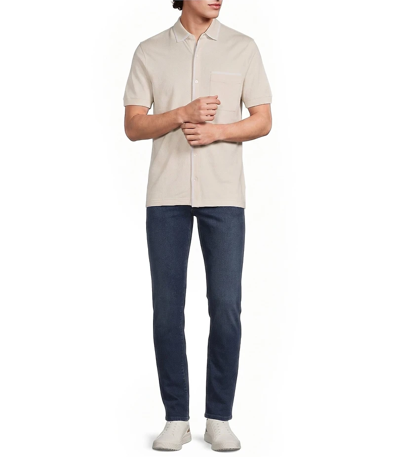 Murano Liquid Luxury Slim Fit Textured Coat Front Short Sleeve Shirt