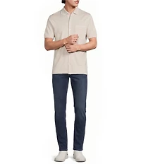 Murano Liquid Luxury Slim Fit Textured Coat Front Short Sleeve Shirt