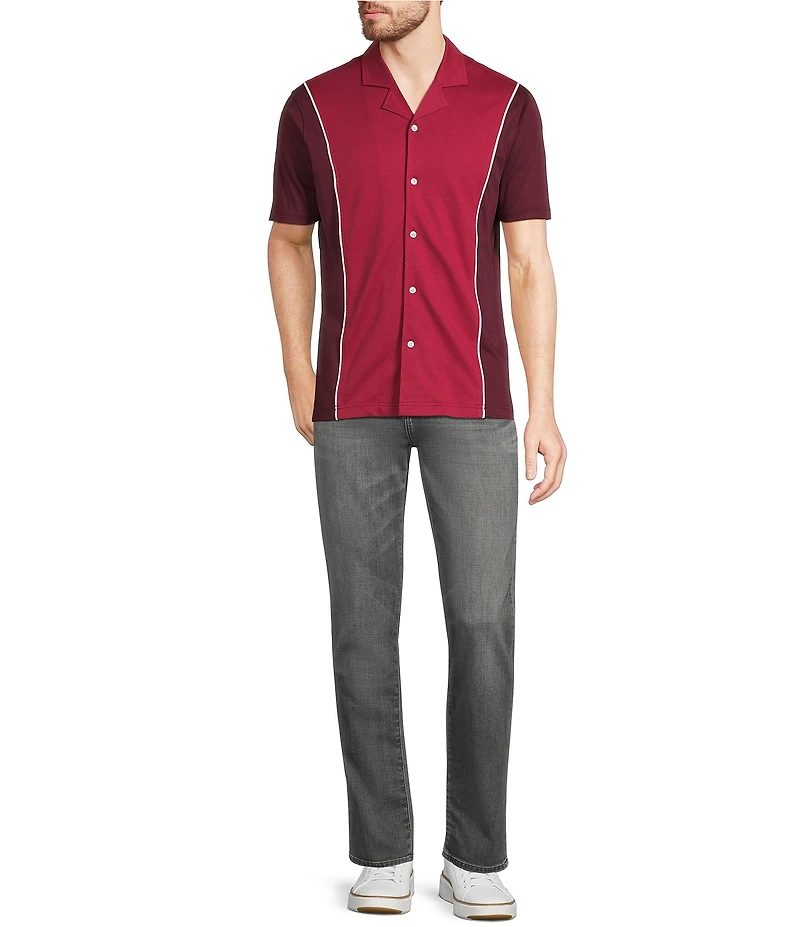 Murano Liquid Luxury Slim Fit Textured Coatfront Short Sleeve Woven Camp Shirt