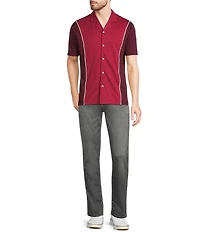Murano Liquid Luxury Slim Fit Textured Coatfront Short Sleeve Woven Camp Shirt