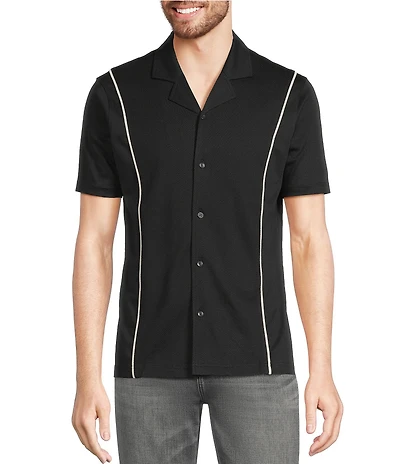 Murano Liquid Luxury Slim Fit Textured Coatfront Short Sleeve Woven Camp Shirt