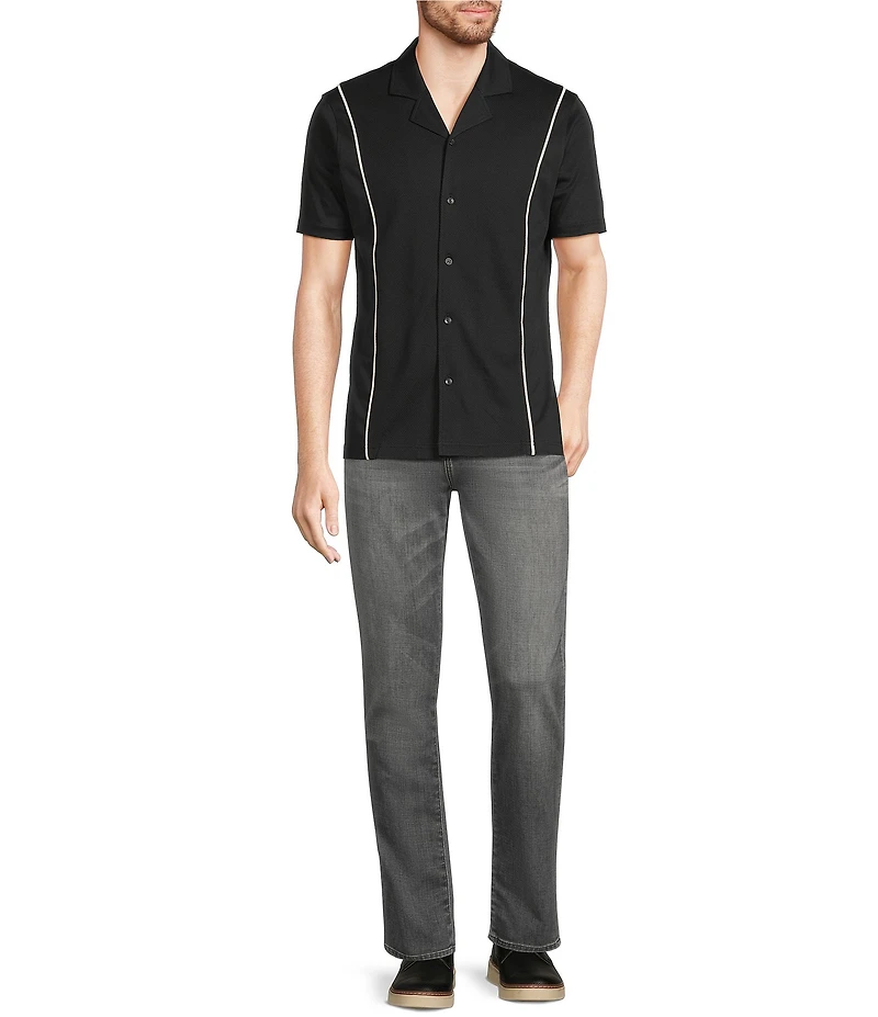Murano Liquid Luxury Slim Fit Textured Coatfront Short Sleeve Woven Camp Shirt