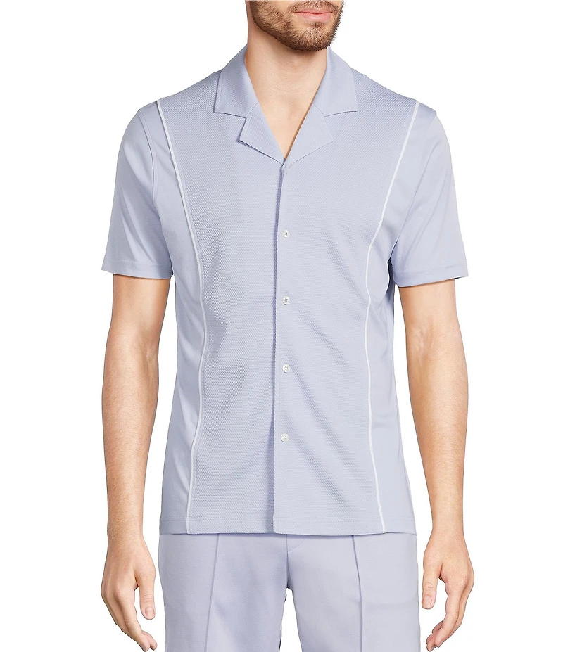 Murano Liquid Luxury Slim Fit Textured Coatfront Short Sleeve Woven Camp Shirt