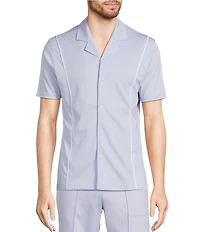 Murano Liquid Luxury Slim Fit Textured Coatfront Short Sleeve Woven Camp Shirt