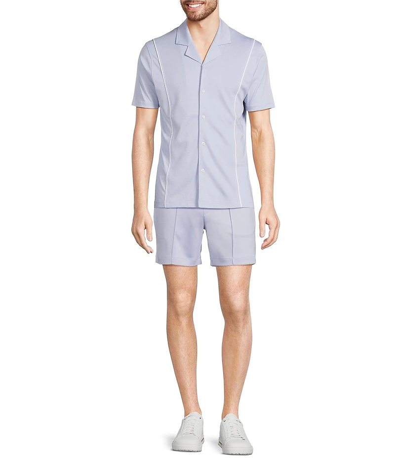 Murano Liquid Luxury Slim Fit Textured Coatfront Short Sleeve Woven Camp Shirt
