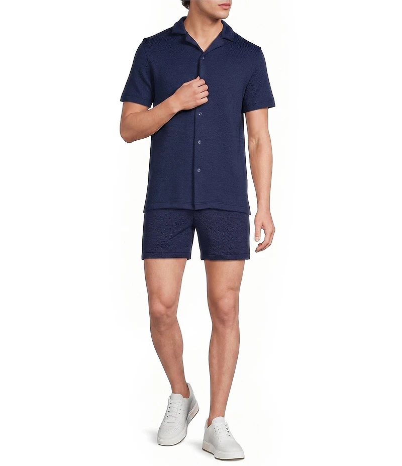 Murano Liquid Luxury Slim Fit Textured Short Sleeve Knit Camp Shirt
