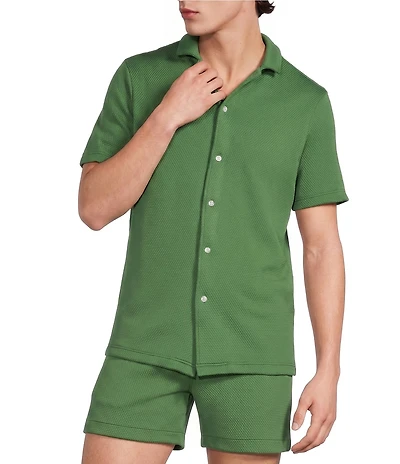 Murano Liquid Luxury Slim Fit Textured Short Sleeve Knit Camp Shirt