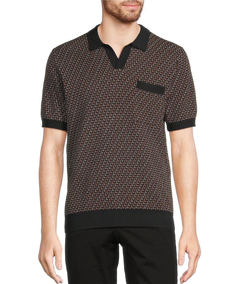 Murano Modern Performance Johnny Collar Short Sleeve Knit Sweater