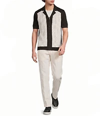 Murano Oaxaca Collection Crochet Pieced Short Sleeve Woven Camp Shirt
