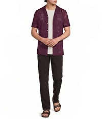 Murano Oaxaca Collection Slim Fit All Over Eyelet Camp Collar Knit Shirt