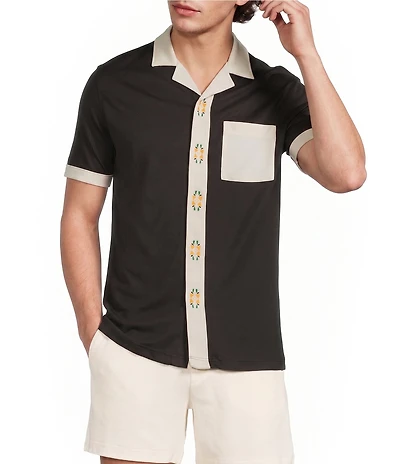 Murano Oaxaca Collection Slim Fit Embroidered Color Block Short Sleeve Woven Camp Shirt