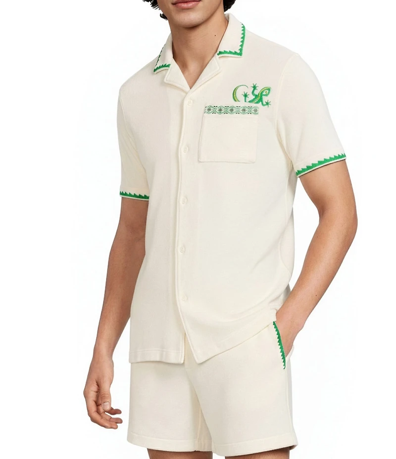 Murano Oaxaca Collection Slim Fit Embroidered Gecko Pocket Short Sleeve Woven Shirt