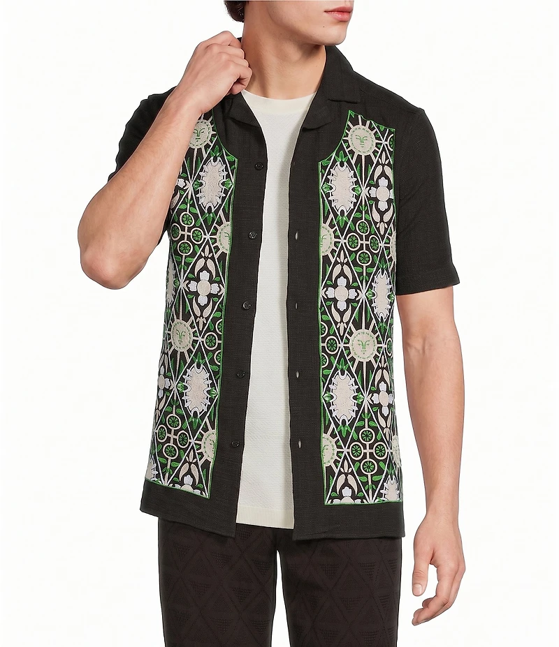 Murano Oaxaca Collection Slim Fit Embroidered Short Sleeve Woven Camp Shirt