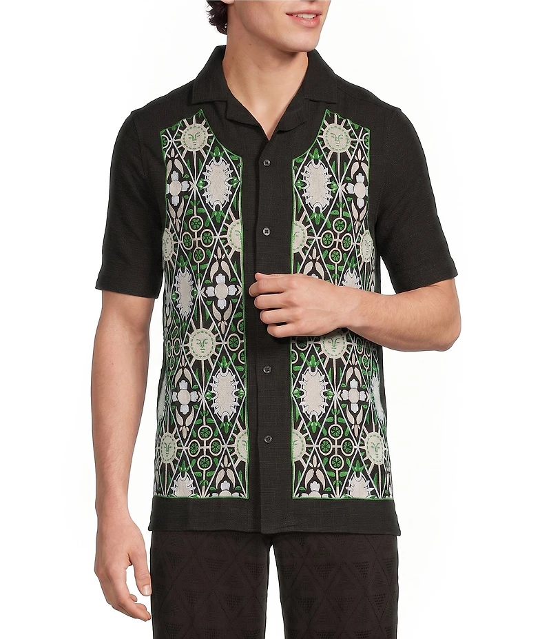 Murano Oaxaca Collection Slim Fit Embroidered Short Sleeve Woven Camp Shirt