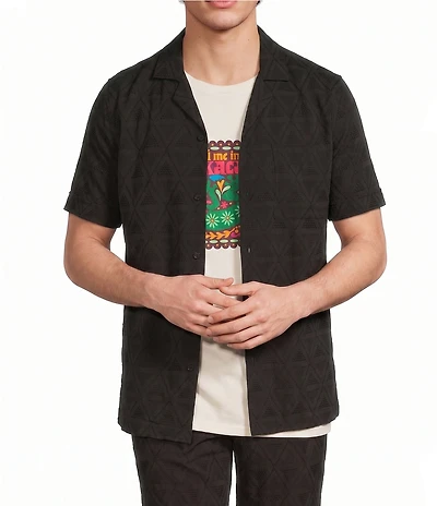 Murano Oaxaca Collection Slim Fit Geo Jacquard Short Sleeve Woven Camp Shirt