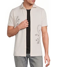 Murano Oaxaca Collection Slim Fit Placed Eyelet Short Sleeve Woven Camp Shirt