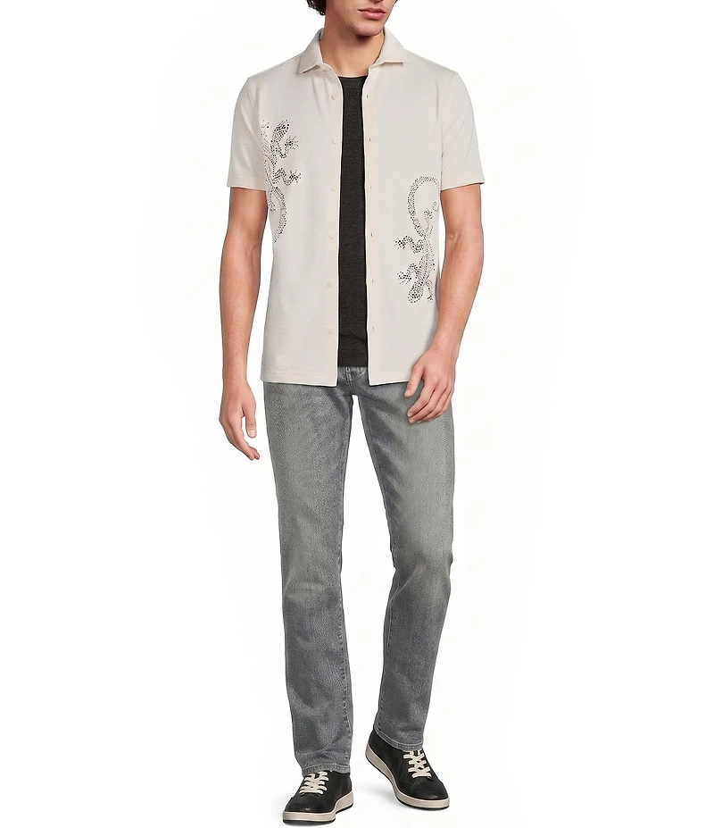 Murano Oaxaca Collection Slim Fit Placed Eyelet Short Sleeve Woven Camp Shirt