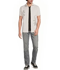 Murano Oaxaca Collection Slim Fit Placed Eyelet Short Sleeve Woven Camp Shirt