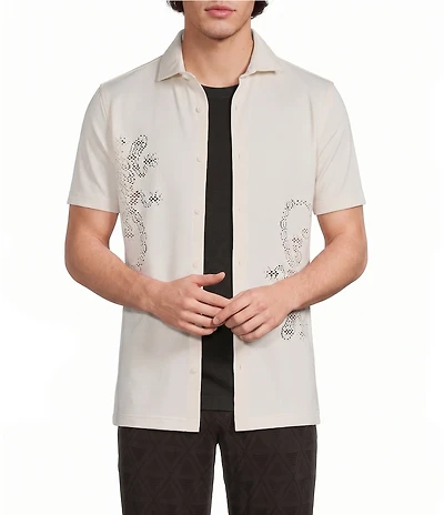Murano Oaxaca Collection Slim Fit Placed Eyelet Short Sleeve Woven Camp Shirt