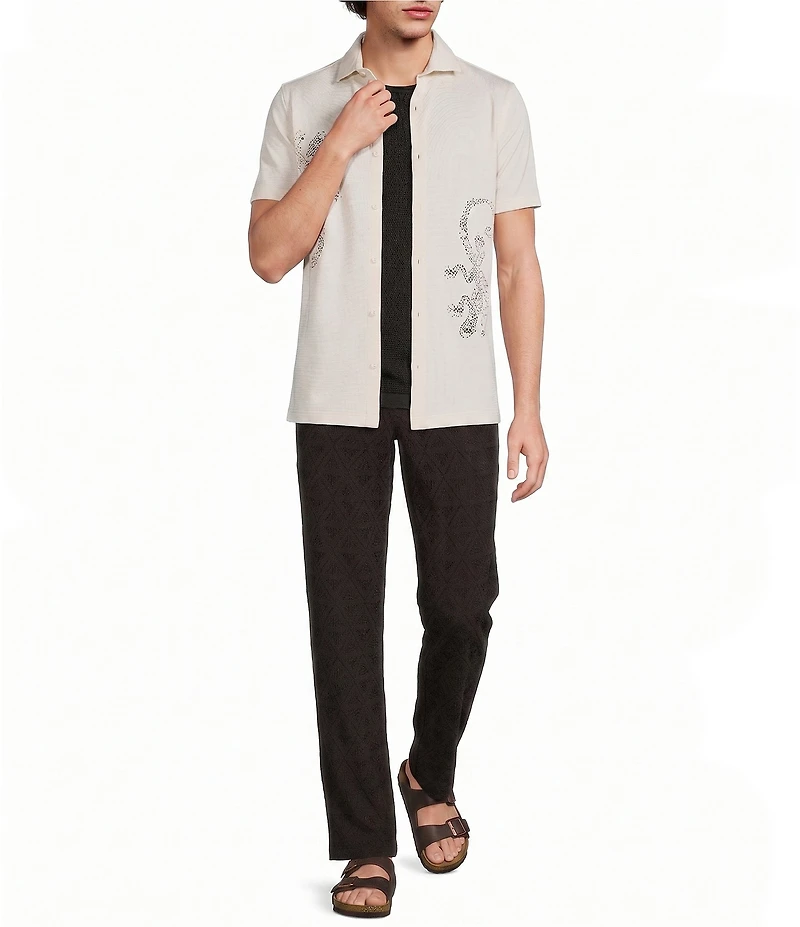 Murano Oaxaca Collection Slim Fit Placed Eyelet Short Sleeve Woven Camp Shirt