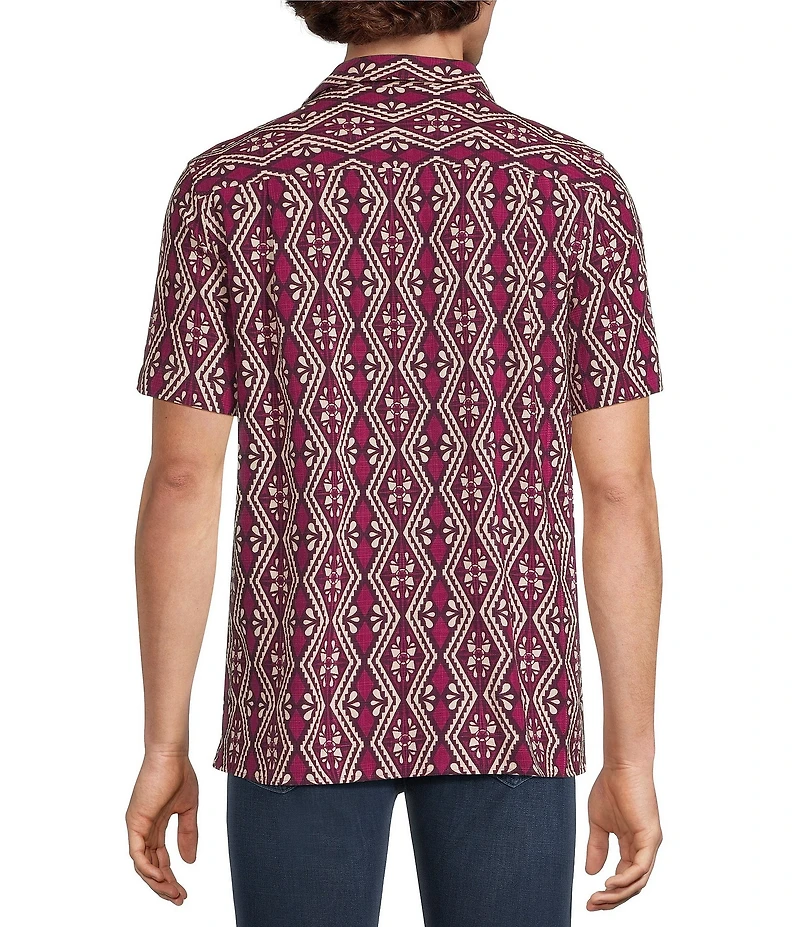 Murano Oaxaca Collection Slim Fit Textured Geo Print Short Sleeve Woven Camp Shirt