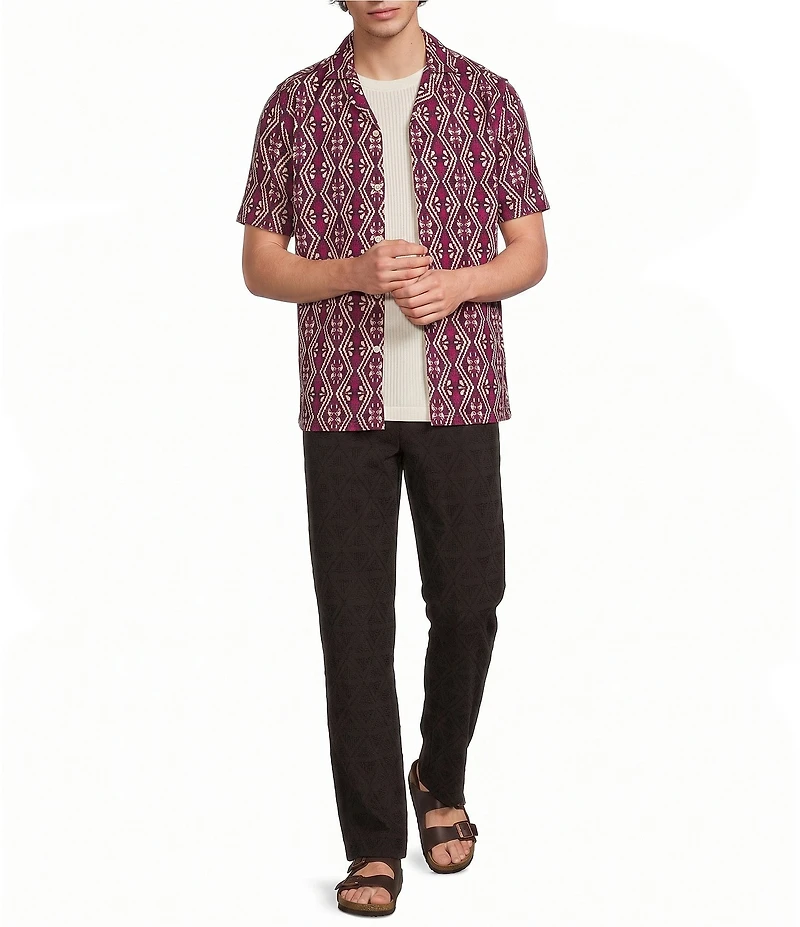Murano Oaxaca Collection Slim Fit Textured Geo Print Short Sleeve Woven Camp Shirt