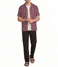Murano Oaxaca Collection Slim Fit Textured Geo Print Short Sleeve Woven Camp Shirt