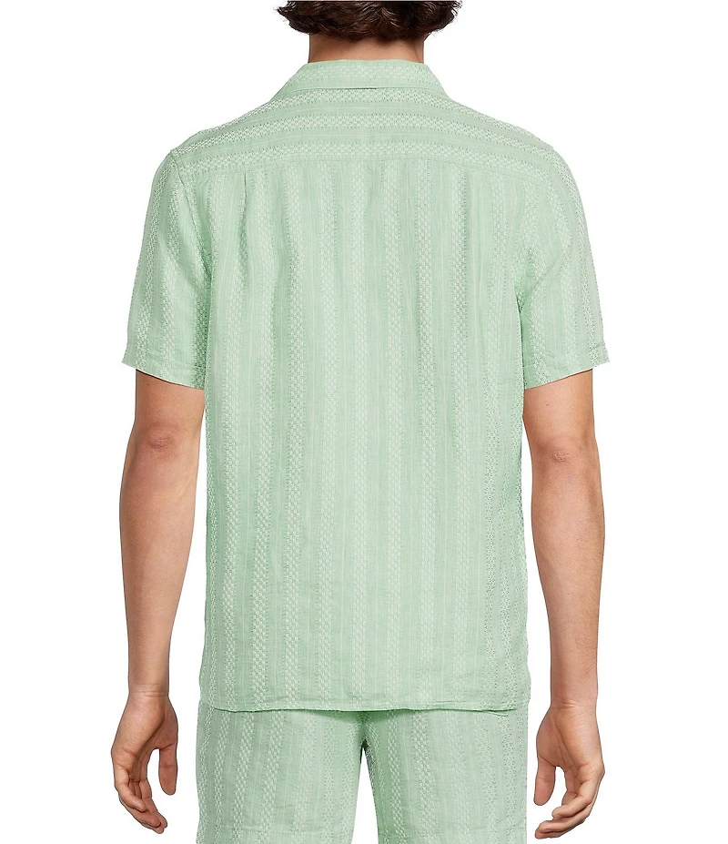 Murano Oaxaca Collection Slim Fit Linen Stripe Short Sleeve Woven Shirt