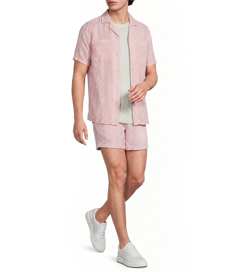 Murano Oaxaca Collection Slim Fit Linen Stripe Short Sleeve Woven Shirt