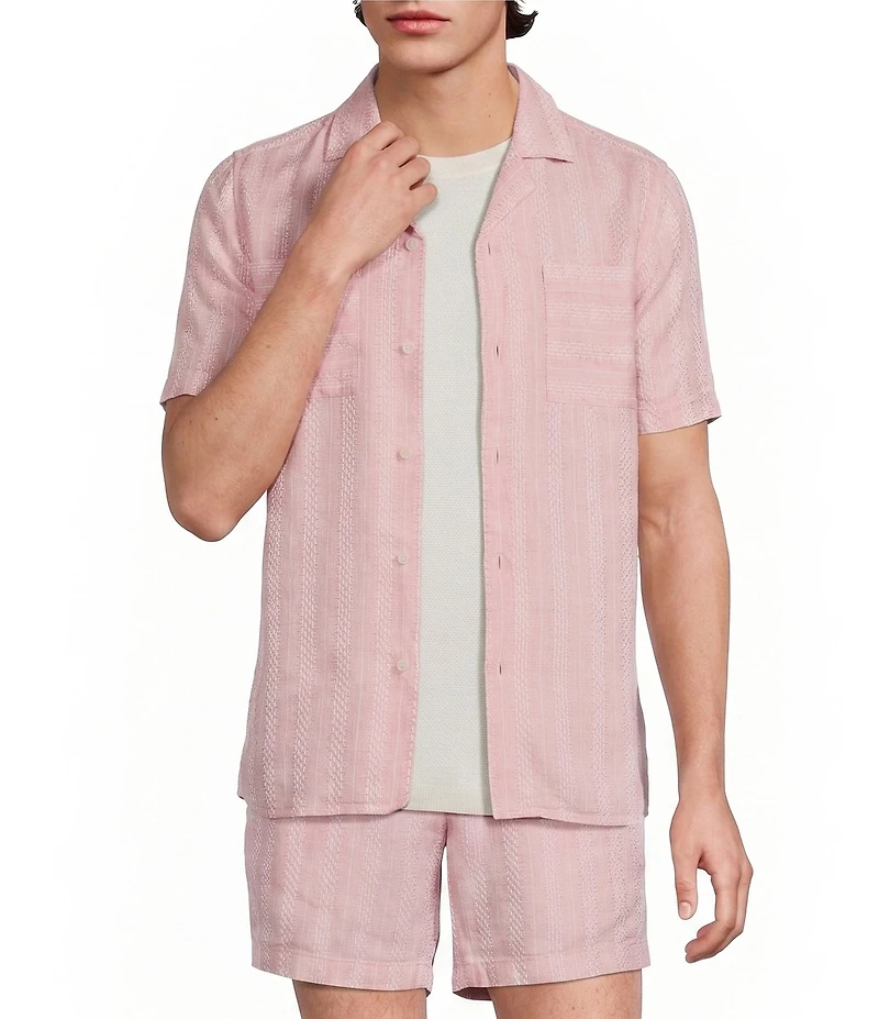 Murano Oaxaca Collection Slim Fit Linen Stripe Short Sleeve Woven Shirt