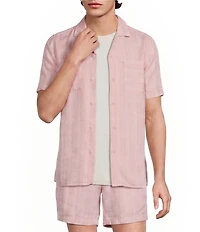 Murano Oaxaca Collection Slim Fit Linen Stripe Short Sleeve Woven Shirt