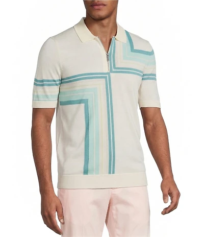 Murano Palm Springs Collection Miter Stripe Snit Short Sleeve Zip Knit Polo Shirt
