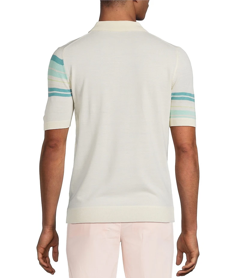 Murano Palm Springs Collection Miter Stripe Snit Short Sleeve Zip Knit Polo Shirt