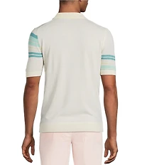 Murano Palm Springs Collection Miter Stripe Snit Short Sleeve Zip Knit Polo Shirt