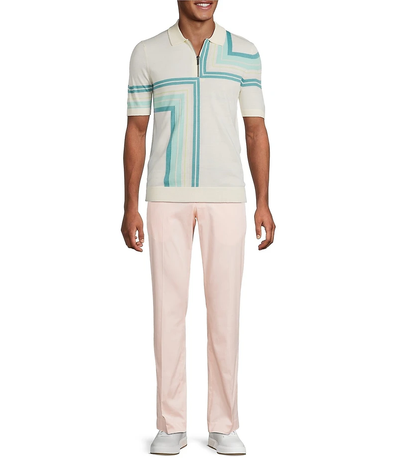 Murano Palm Springs Collection Miter Stripe Snit Short Sleeve Zip Knit Polo Shirt
