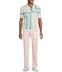 Murano Palm Springs Collection Miter Stripe Snit Short Sleeve Zip Knit Polo Shirt
