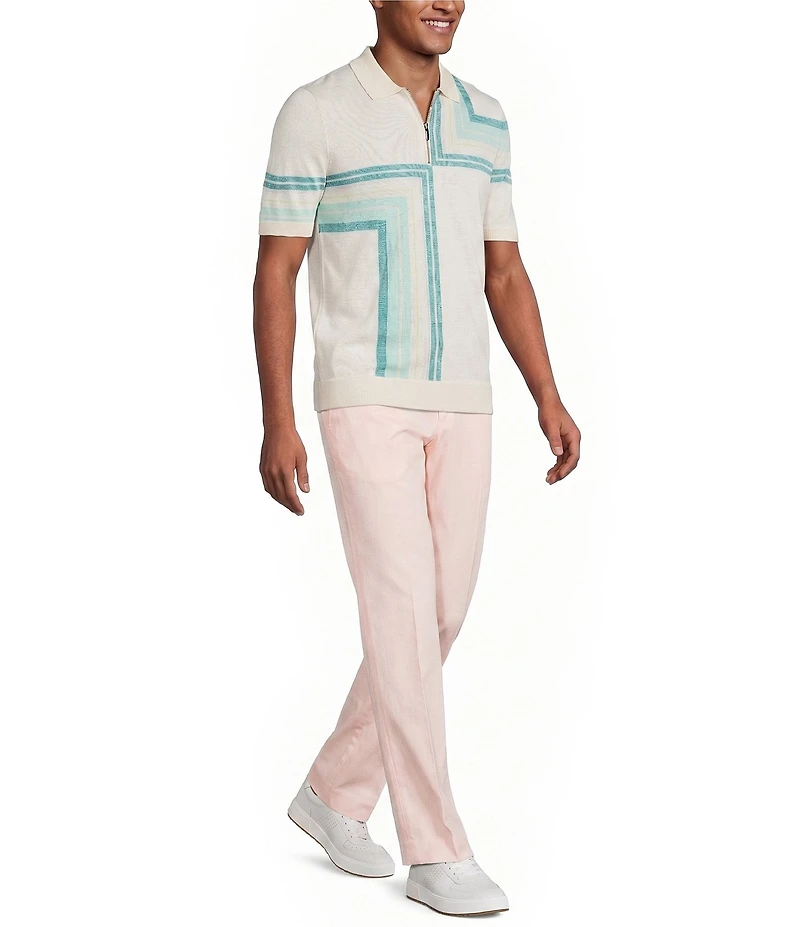 Murano Palm Springs Collection Miter Stripe Snit Short Sleeve Zip Knit Polo Shirt