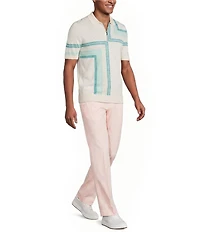 Murano Palm Springs Collection Miter Stripe Snit Short Sleeve Zip Knit Polo Shirt