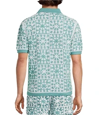 Murano Palm Springs Collection Palm Tree Crochet Short Sleeve Woven Camp Shirt