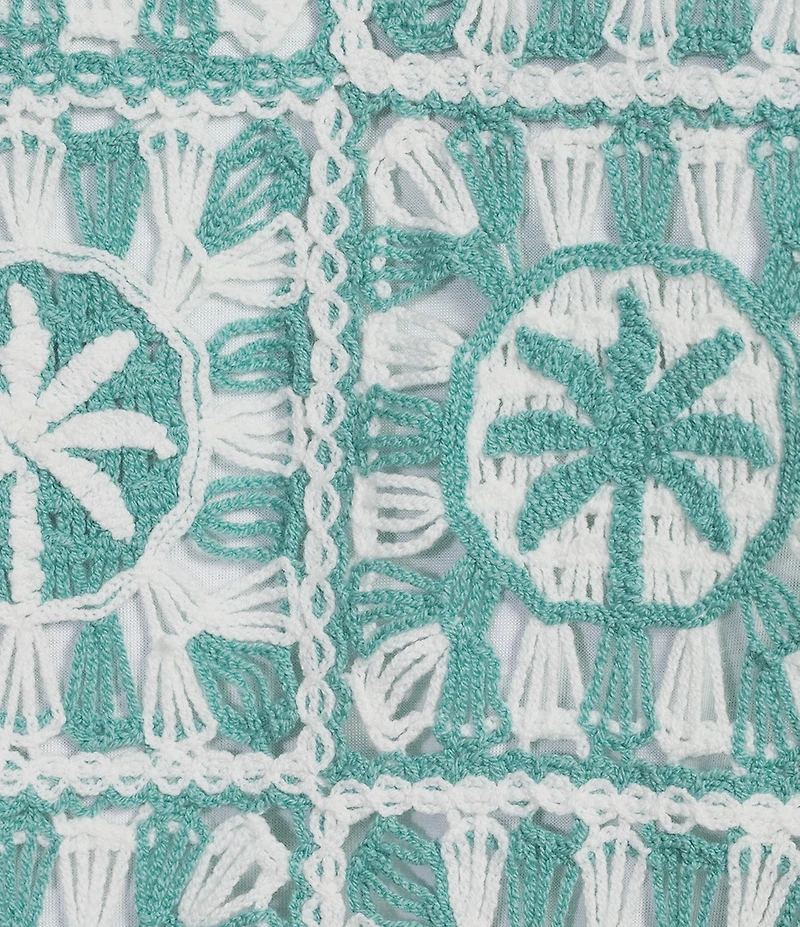 Murano Palm Springs Collection Palm Tree Crochet Short Sleeve Woven Camp Shirt