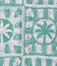 Murano Palm Springs Collection Palm Tree Crochet Short Sleeve Woven Camp Shirt