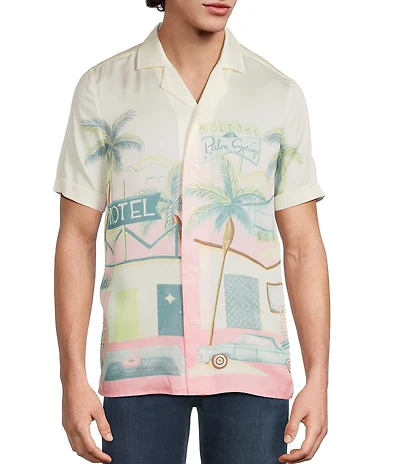 Murano Palm Springs Collection Slim Fit City Print Short Sleeve Woven Camp Shirt