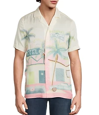 Murano Palm Springs Collection Slim Fit City Print Short Sleeve Woven Camp Shirt
