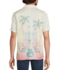 Murano Palm Springs Collection Slim Fit City Print Short Sleeve Woven Camp Shirt