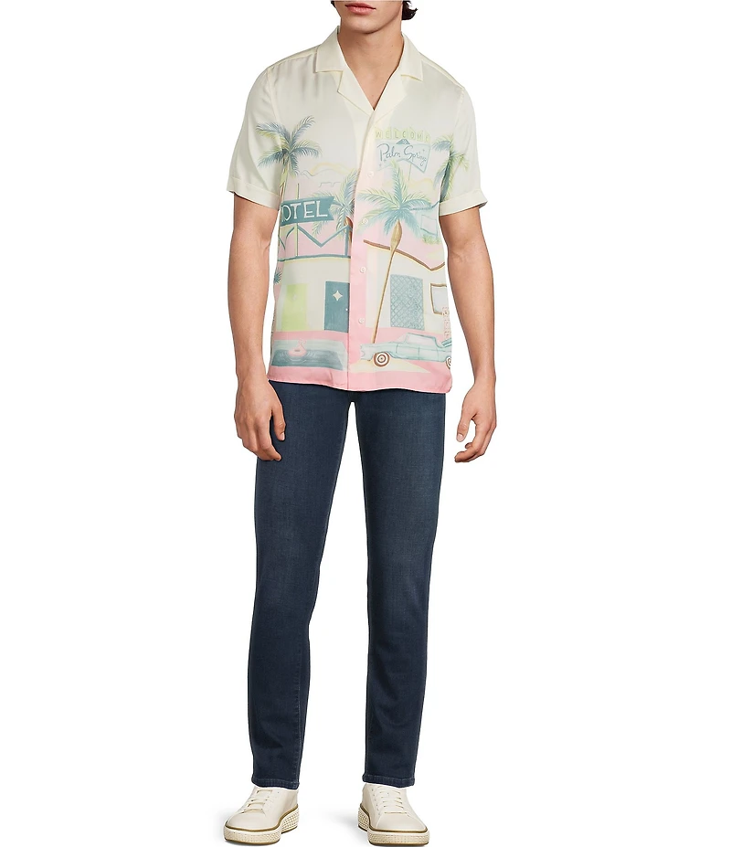 Murano Palm Springs Collection Slim Fit City Print Short Sleeve Woven Camp Shirt