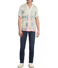 Murano Palm Springs Collection Slim Fit City Print Short Sleeve Woven Camp Shirt