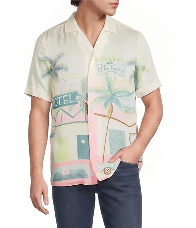 Murano Palm Springs Collection Slim Fit City Print Short Sleeve Woven Camp Shirt