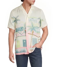 Murano Palm Springs Collection Slim Fit City Print Short Sleeve Woven Camp Shirt